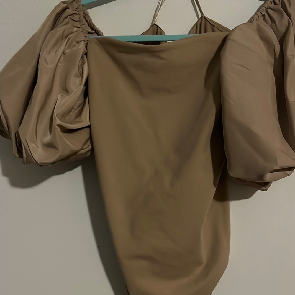 Express Tan Puff Sleeve Crop Top